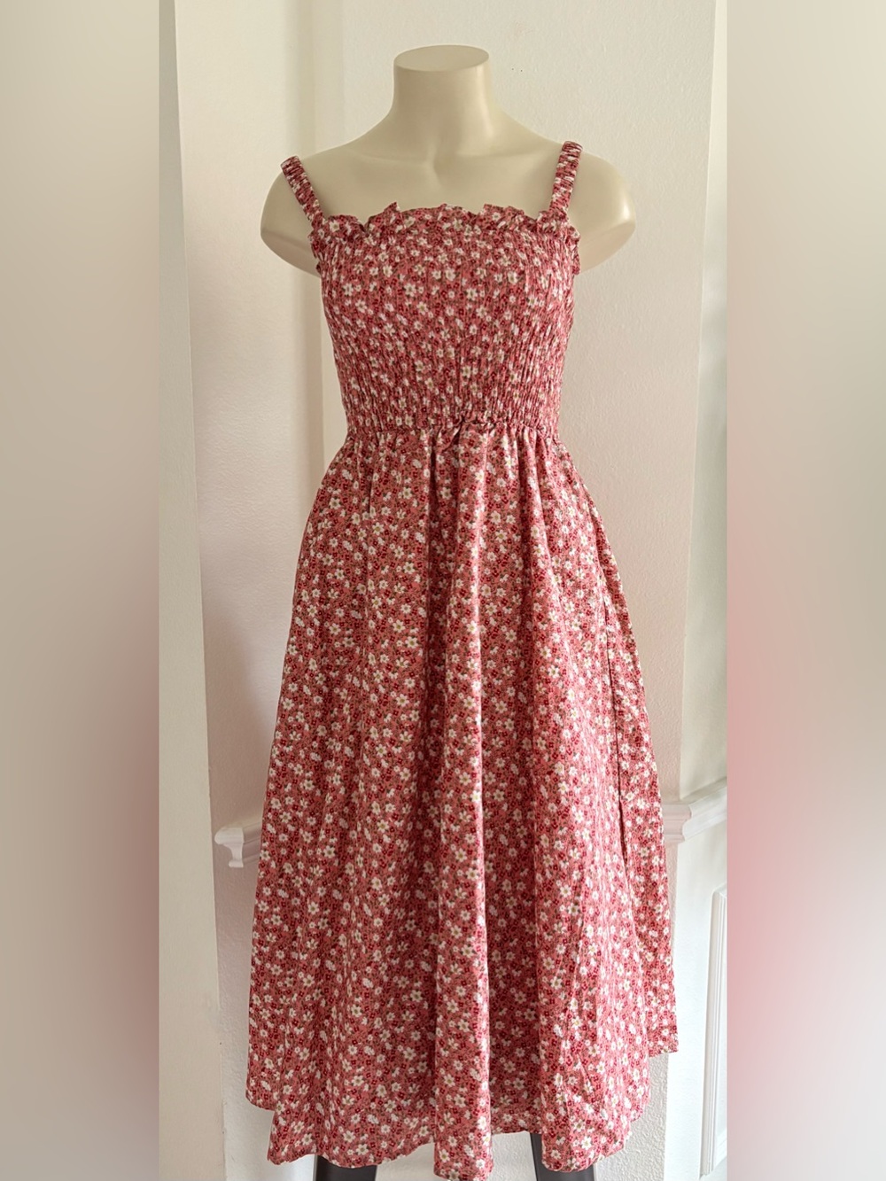 English Factory Smocked Floral Midi Dress